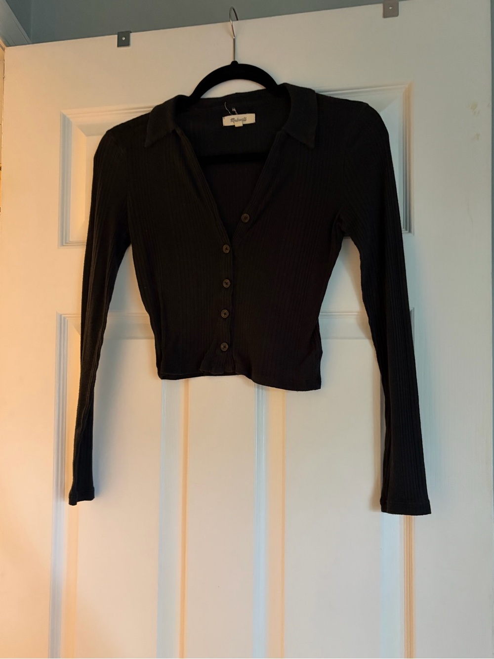 Madewell Black Ribbed Button-Front Crop Top
